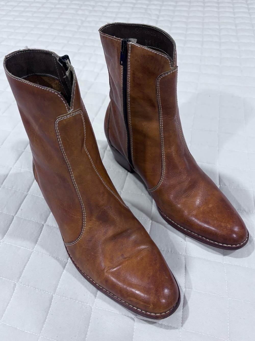 Vintage Florsheim Brown Leather Ankle Boots Side Zip Mens Size 9.5 Wide Beatle